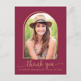 Chic Burgundy Gold Photo Afstuderen Hartelijk dank Briefkaart