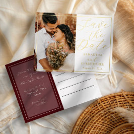Chic Burgundy & Gold Photo Save the Date Wedding Folie Feestdagen Briefkaart