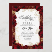 Chic Burgundy Gold Rose Birthday Invitation Kaart (Voorkant / Achterkant)
