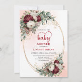 Chic Burgundy Gold Script Baby Shower Invitation Kaart (Voorkant)