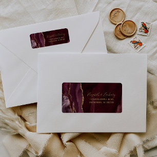 Chic Burgundy Gold Wedding Return Address Etiket