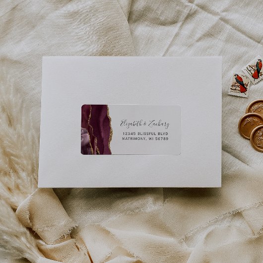 Chic Burgundy Gold Wedding RSVP-zelfadres Etiket