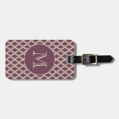 Chic Burgundy Ivory Diamond Pattern Monogram Bagagelabel (Voorkant horizontaal)