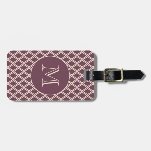 Chic Burgundy Ivory Diamond Pattern Monogram Bagagelabel (Voorkant horizontaal)