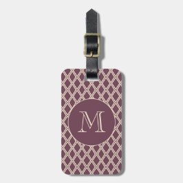 Chic Burgundy Ivory Diamond Pattern Monogram Bagagelabel