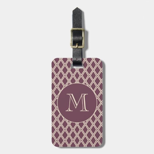 Chic Burgundy Ivory Diamond Pattern Monogram Bagagelabel (Voorkant verticaal)