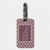 Chic Burgundy Ivory Diamond Pattern Monogram Bagagelabel (Achterkant verticaal)