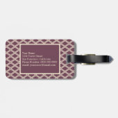 Chic Burgundy Ivory Diamond Pattern Monogram Bagagelabel (Achterkant horizontaal)