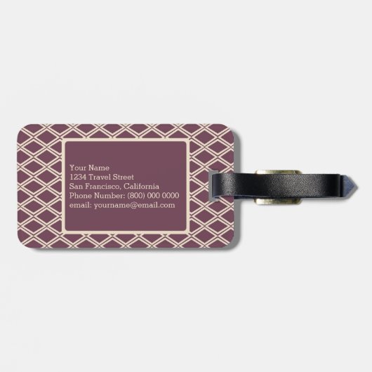 Chic Burgundy Ivory Diamond Pattern Monogram Bagagelabel (Achterkant horizontaal)