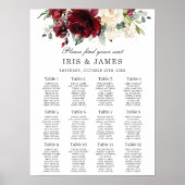Chic Burgundy Ivory Floral Wedding Seating Chart Poster (Voorkant)