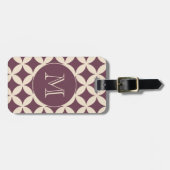 Chic Burgundy Ivory Geometric Pattern Monogram Bagagelabel (Voorkant horizontaal)