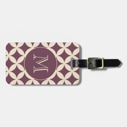 Chic Burgundy Ivory Geometric Pattern Monogram Bagagelabel (Voorkant horizontaal)