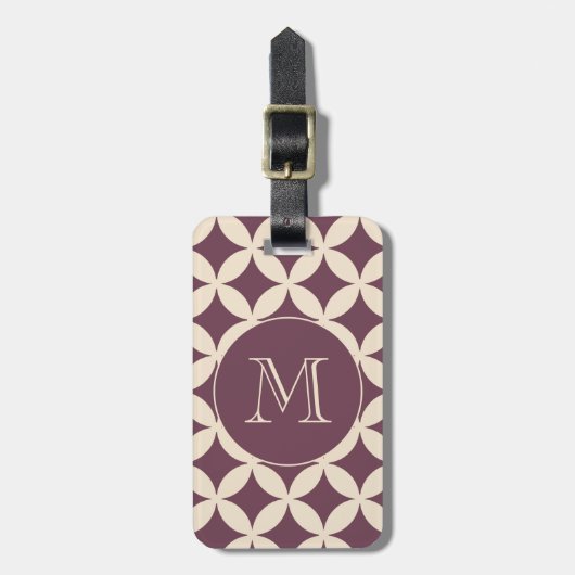 Chic Burgundy Ivory Geometric Pattern Monogram Bagagelabel (Voorkant verticaal)