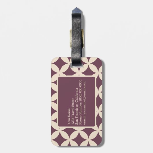 Chic Burgundy Ivory Geometric Pattern Monogram Bagagelabel (Achterkant verticaal)