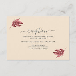 Chic Burgundy Leaf Ivory Minimal Wedding Reception Informatiekaartje