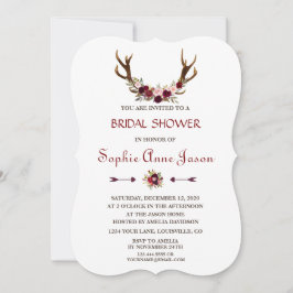 Chic Burgundy Marsala Floral Antlers Vrijgezellenf Kaart