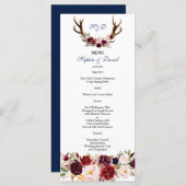Chic Burgundy Marsala Floral Antlers Weddenschap Menu (Voorkant / Achterkant)