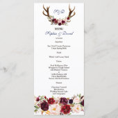 Chic Burgundy Marsala Floral Antlers Weddenschap Menu (Voorkant)