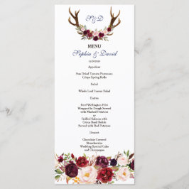 Chic Burgundy Marsala Floral Antlers Weddenschap Menu