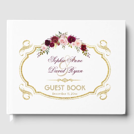 Chic Burgundy Marsala Floral Fall Wedding Gastenboek (Voorkant)