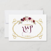Chic Burgundy Marsala Floral Fall Wedding RSVP (Voorkant)
