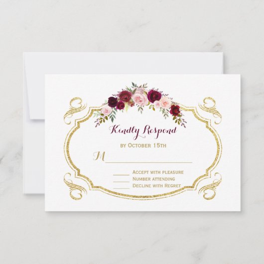Chic Burgundy Marsala Floral Fall Wedding RSVP (Achterkant)
