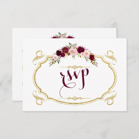 Chic Burgundy Marsala Floral Fall Wedding RSVP (Voorkant / Achterkant)