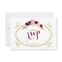 Chic Burgundy Marsala Floral Fall Wedding RSVP