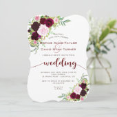 Chic Burgundy Marsala Floral Gold Wedding Kaart (Staand voorkant)