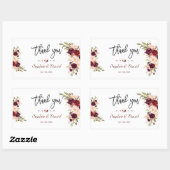 Chic Burgundy Marsala Floral Handwriting Wedding Rechthoekige Sticker (Vel)