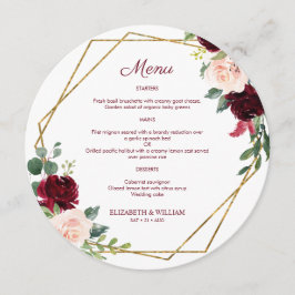 Chic Burgundy Marsala Floral Round Menu for Bord
