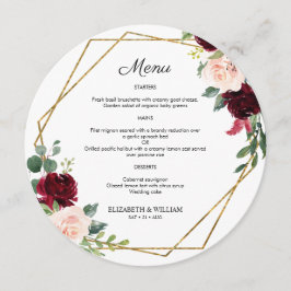 Chic Burgundy Marsala Floral Round Menu for Bord