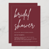 Chic Burgundy Modern Bridal Shower Invitation  Kaart (Voorkant / Achterkant)
