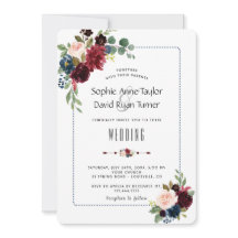 Chic Burgundy Navy Blue Floral Lijst Wedding
