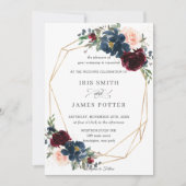 Chic Burgundy Navy Blush Floral Wedding Geometric Kaart (Voorkant)
