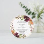 Chic Burgundy Oranje Floral herfst bruiloft Kaart (Staand voorkant)