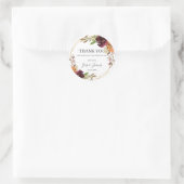 Chic Burgundy Oranje Floral herfst bruiloft Ronde Sticker (Tas)