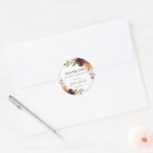 Chic Burgundy Oranje Floral herfst bruiloft Ronde Sticker (Envelop)