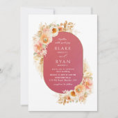 Chic Burgundy, Peach Blush and Cream Oval Wedding Kaart (Voorkant)