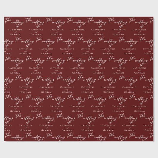 Chic Burgundy Personalized Typography Wedding Cadeaupapier (Vlak)