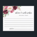 Chic Burgundy Pink Blush Advice, Well Wishes Kaart<br><div class="desc">Elegant "Advice and Well Wishes"-kaart met prachtige waterverf florale details in een mengsel van een glanzende, roze, wazige, bessen- en glanzende huiden en moderne handgeschreven kalligrafie. Ontwerp dat onze Romance Floral bruiloft en brudale doucheuitnodigingen coördineert. Mogelijkheid om tekstsecties aan te passen zoals u wilt. Optie om de de doopvontstijl, grootte...</div>