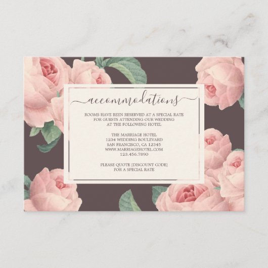 Chic Burgundy  Pink Rose Floral Wedding Informatiekaartje (Voorkant)