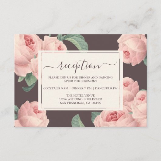 Chic Burgundy  Pink Rose Floral Wedding Informatiekaartje (Voorkant)
