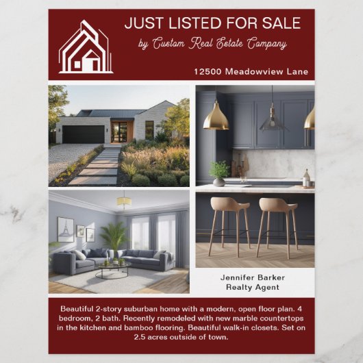 Chic Burgundy Real Estate Home Listing 2 Sided Flyer (Voorkant)