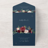 Chic Burgundy Red Blue Floral Arch Lijst Weddensch All In One Uitnodiging (Buitenkant)