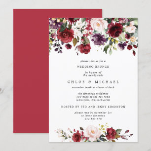 Chic Burgundy Red Floral Post Wedding Brunch Kaart