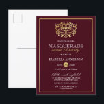 Chic Burgundy Red & Gold Masquerade Sweet 16 Party Uitnodiging Briefkaart<br><div class="desc">Chic Burgundy Red & Gold Masquerade Sweet 16 Party Briefkaart Invitations. Met een faux gouden folie masker bovenaan tegen een rode achtergrond. Ideaal voor een modern,  maar stijlvol 16-jarig feest!</div>
