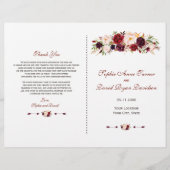 Chic Burgundy Red Marsala Floral Wedding Programme (Voorkant)