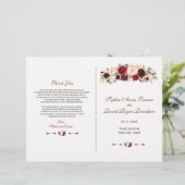 Chic Burgundy Red Marsala Floral Wedding Programme (Staand voorkant)