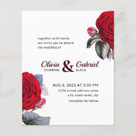 Chic Burgundy Red roos. Blossom Natuur Wedding IV Flyer